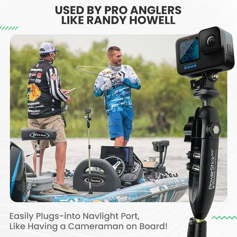 YOLOtek PowerStick 53 Stick Only - Fishing Boat Mount With Constant Power.  Works With All Model of GoPro & Other Action Camera - Veteran Owned
