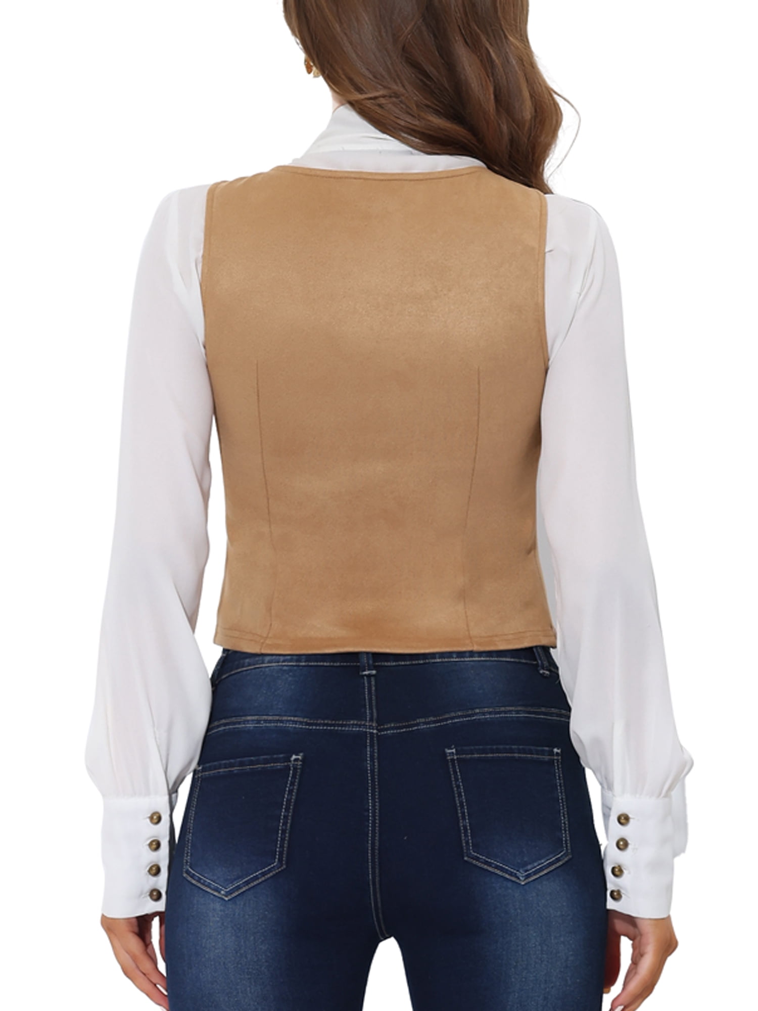 Unique Bargains Women's Faux Suede Vest Lace Up Party Sleeveless Jacket
