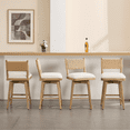 thumbnail image 3 of Guyou 26" Bar Stools Set of 2 - Swivel Counter Height Farmhouse Stools with Woven Back & Line Fabric Upholstery, Solid Wood Frame Kitchen Island Stools for Pub or Home, Natural Back, 3 of 7