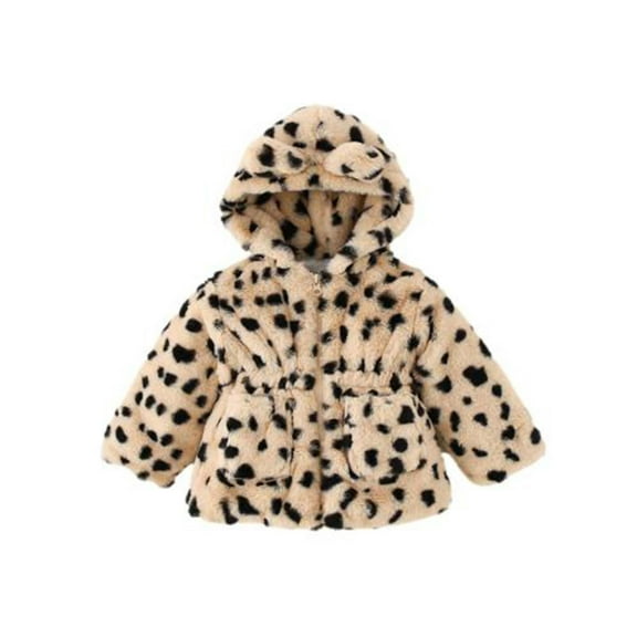 Efsteb Jackets for Girls Toddler Girls Winter Fleece Coats Long Sleeve Hooded Jacket Cute Graphic Print Warm Outwear (Beige,9 Months)