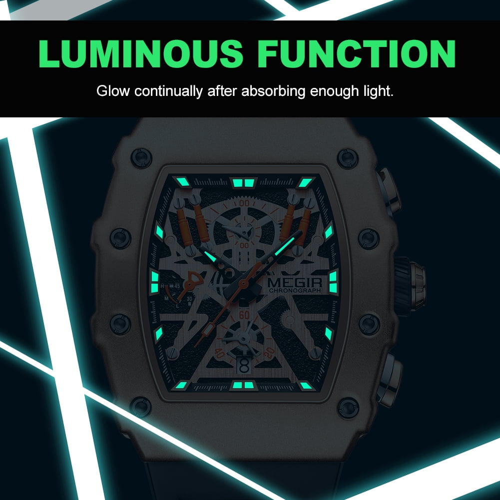 MEGIR Luxury Outdoor Sport Wristwatch for Men Silicone Strap Waterproof Calendar Watch Quartz Clock