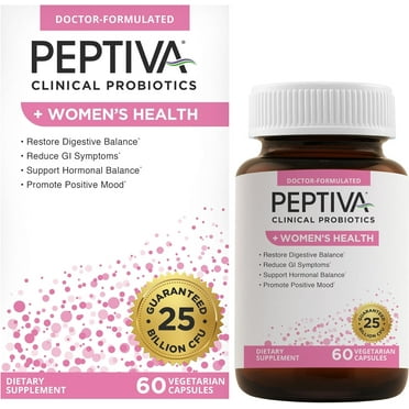 Peptiva Probiotics for Women's Health - Women's Probiotic and Digestive Support, Gut Health, 25 Billion CFU, Multi-Strain Probiotic - Lactobacillus and Bifidobacterium, 60 Vegetarian Capsules