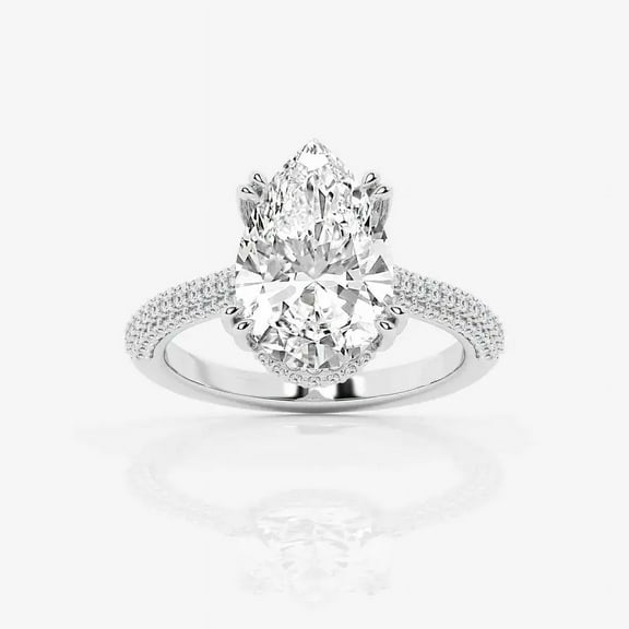 Cloud Jewelry Timeless 1.6 Ct Pear Cut Moissanite Hidden Halo Engagement Ring - 14K White Gold Plated - Solitaire with Accents Ring - Ideal for Women's Wedding Jewelry and Anniversary Gifts