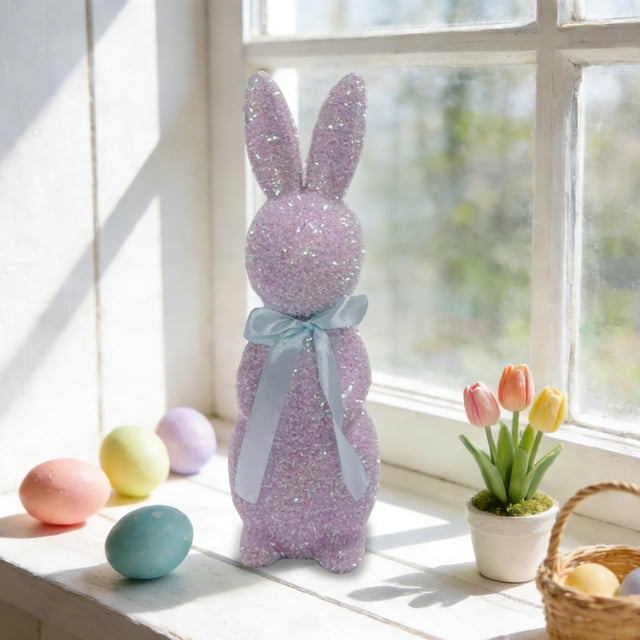 Easter Standing Rabbits High End Simulation Sparkling Bow Rabbits Home Garden Courtyard Decoration Gift