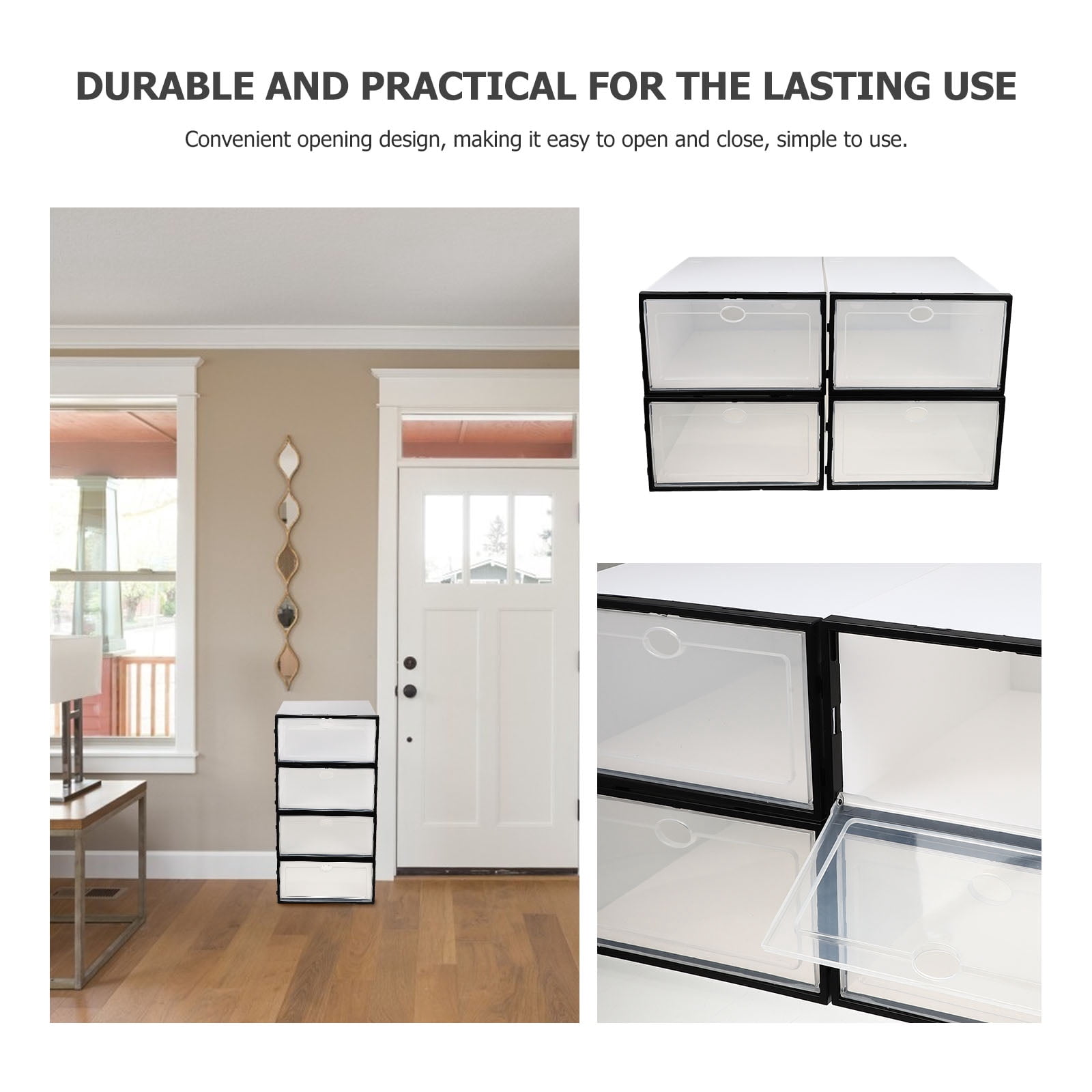 RENACLIPY 4-Pack White Plastic Shoe Storage Boxes with Clear Window, Stackable and Space-Saving Design