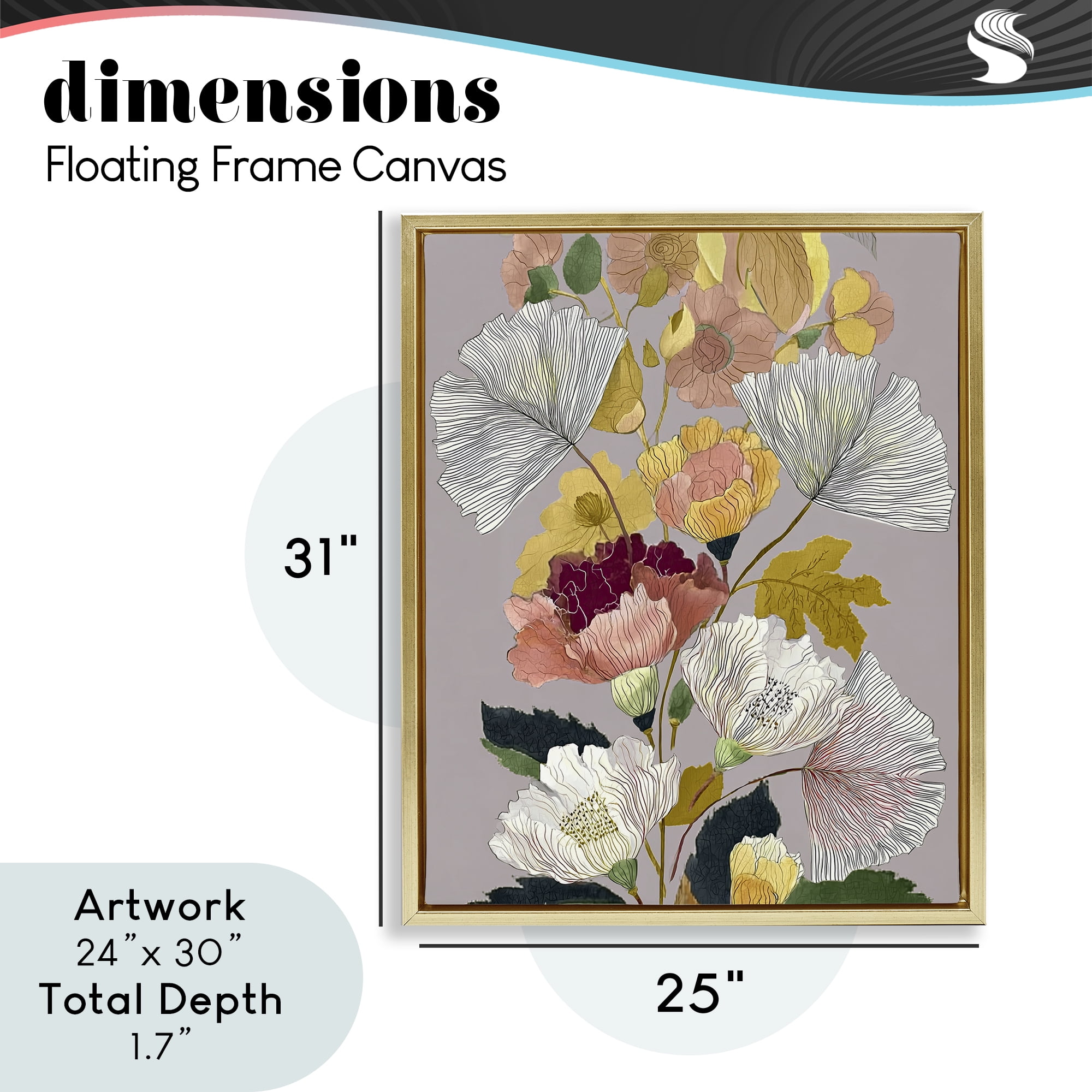 Detailed Foliage Leaves Gold Framed Floater Canvas Wall Art, design by Annabelle Hall
