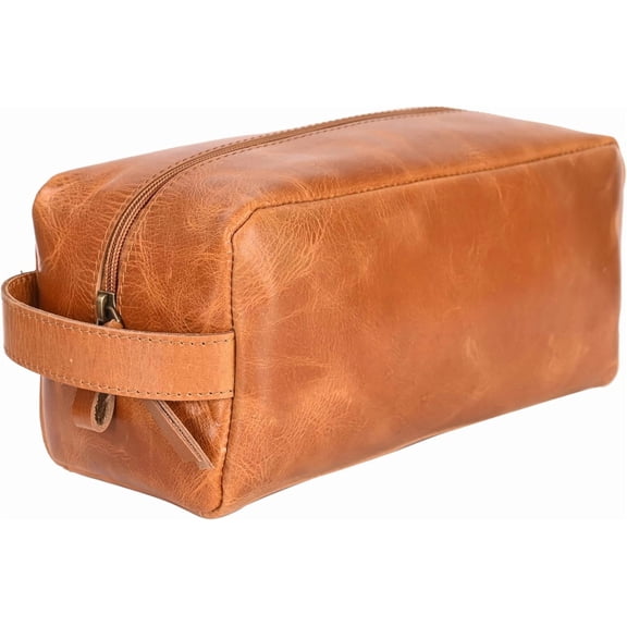 RusticVintage Buffalo Leather Pal Orange Toiletry Bag Vintage Travel Shaving & Dopp Kit for Toiletries, Cosmetics & More Spacious Interior & Waterproof Lining Compact, Fits Easily in Luggage