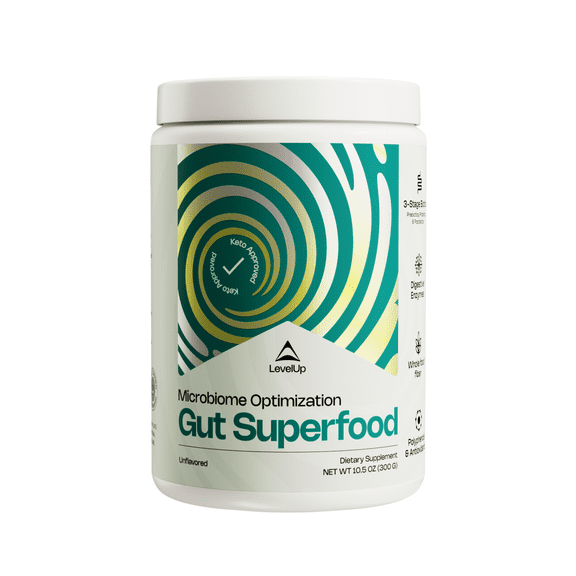 LevelUp Gut Superfood, Fiber Supplement for Leaky Gut, Digestive Problems, Stomach Discomfort, Prebiotic Probiotic Postbiotic XOS Supplement, Gluten-Free, No Additives, Total Gut Health (Unflavored)