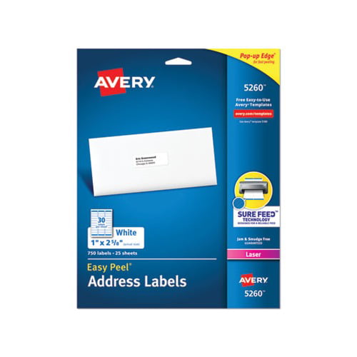 Pres-A-Ply Laser Address Labels 1 x 2-5/8 White 3000/Box 