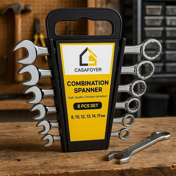 Casafoyer 6 Piece Combination Spanner, Wrench, Adjustable, Crescent, and Pipe Wrenches Set