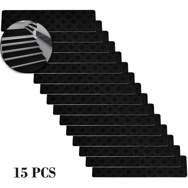 Dvruxg 15 Pcs Extra Large Non-Slip Carpet Stair Treads - Slip Resistant Indoor Rug for Elders & Pets - Easy to Clean with Reusable Adhesive