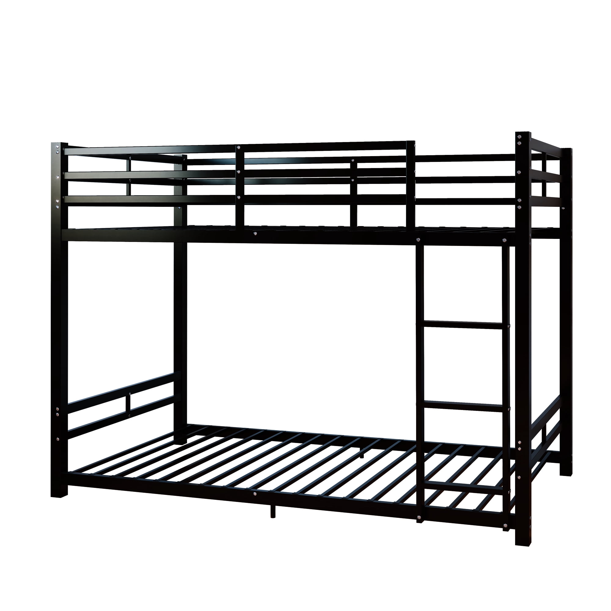 Leumius Metal Twin Over Twin Bunk Bed with Ladder and High Guardrail, Heavy-Duty Metal Slats Support, Noise Free, No Box Spring Needed, for Kids and Juniors,Black