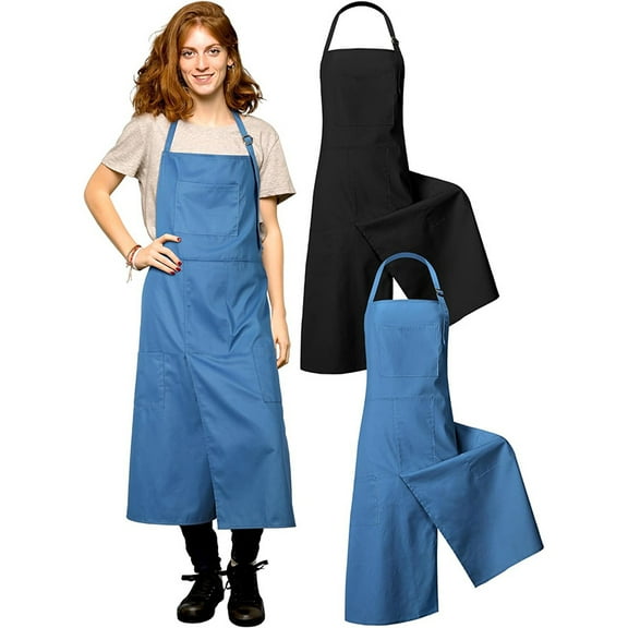 Waterproof Oil Resistant Polyester Canvas Aprons,Pack of 2,Work Aprons for Artists,Hairdressers,Ceramics-Blue black