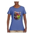 thumbnail image 2 of Cute Colorful Rainbow Cat Animal Lover Womens Graphic T-Shirt, Light Blue, 2XL, 2 of 3