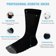 AMITOFO Non-Binding Diabetic Socks for Men and Women, 4 Pairs Loose Fit Cotton Crew Socks with Anti-Slip Grips,Comfort and Safe Gripper Socks for Elderly,Black