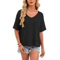 thumbnail image 2 of Womens Summer V Neck T Shirts Casual Short Sleeve Flowy Tops Cute Loose Fit Basic Tees Black L, 2 of 8