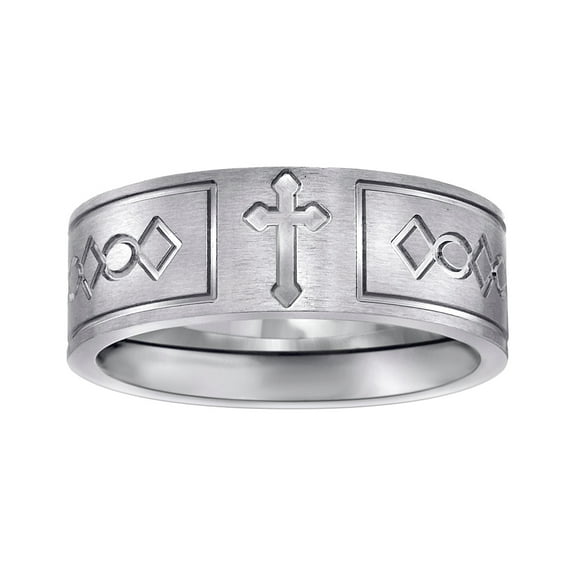 Stainless Steel Mens Brushed Irish Claddagh Celtic Trinity Knot Religious Faith Cross Engraved Comfort-fit Fashion Band