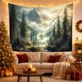 thumbnail image 3 of Misty Mountain Lake and Pine Forest with Atmospheric Glow, Mystical Watercolor for Nature Lovers, Wilderness Wall Art Decor, Housewarming Gift Tapestry Wall Hanging for Bedroom and Living Room, 3 of 7