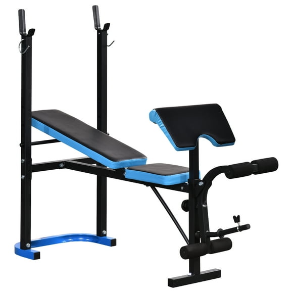 Soozier Adjustable Weight Bench with Barbell Rack and Leg Developer for Weight Lifting and Strength Training Multifunctional Workout Station for Home Gym Fitness, Black