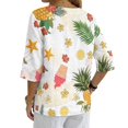 thumbnail image 3 of Tutolipy Linen-Look Women's Linen Look Shirt, Tropical Fruit Print Linen-Style Linen-Like Women's Three Quarter Sleeve Top for Vacation Office Spring, Size Large, 3 of 9