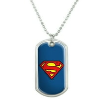 Superman Classic S Shield Logo Military Dog Tag Pendant Necklace with Chain