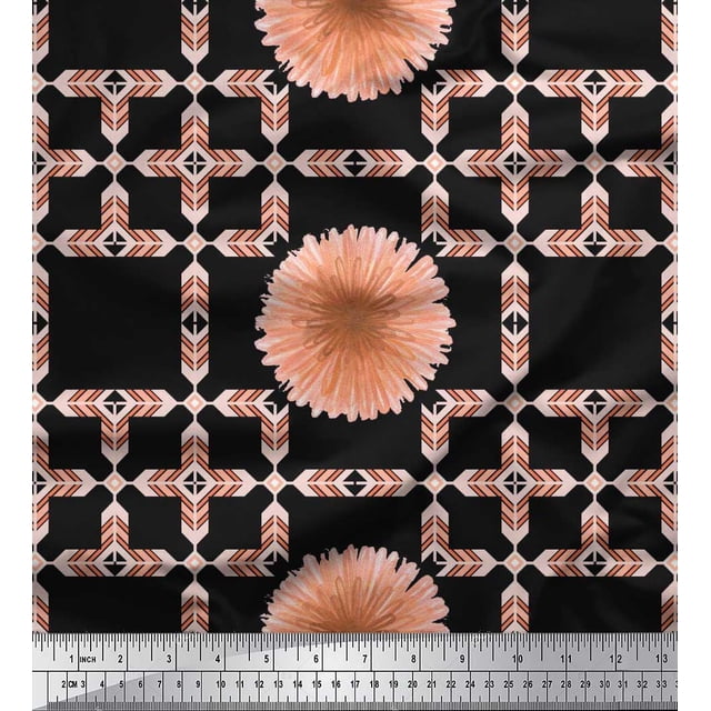 Soimoi Poly Georgette Fabric Artistic Flower & Arrow African Decor Fabric Printed Yard 42 Inch Wide