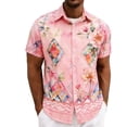thumbnail image 3 of QIUOMBBP Hawaiian Shirts for Men Loose Lightweight Summer Beach Vacation Tshirts Floral Printed Short Sleeve Button Down Tees Pink L, 3 of 8