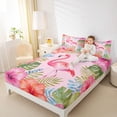 thumbnail image 3 of jejeloiu Watercolor Flamingo Tropical Pattern Bed Sheets Kids,Pink Floral Print King Sheets For Girls,4-Piece, 3 of 6