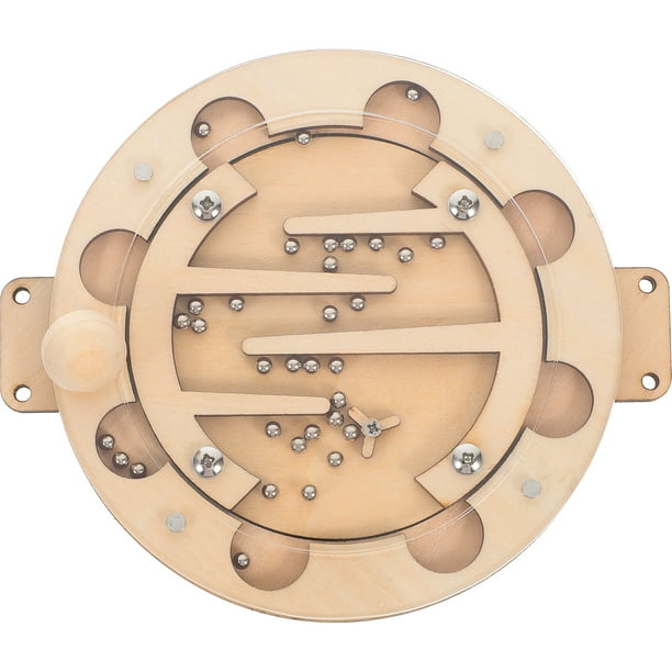 Tablero de laberinto de madera redondo, bolas de mármol, tablero de laberinto, juego de mesa ocupado para niños pequeños para educación temprana