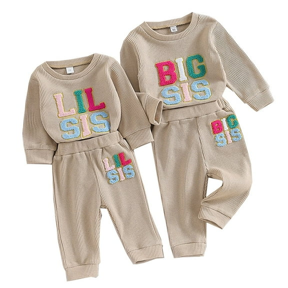 WIBACKER Toddler Baby Girl Sister Matching Outfit Lil/Big Sis Letter Print Sweatshirt Top Pants 2Pcs Fall Winter Clothes