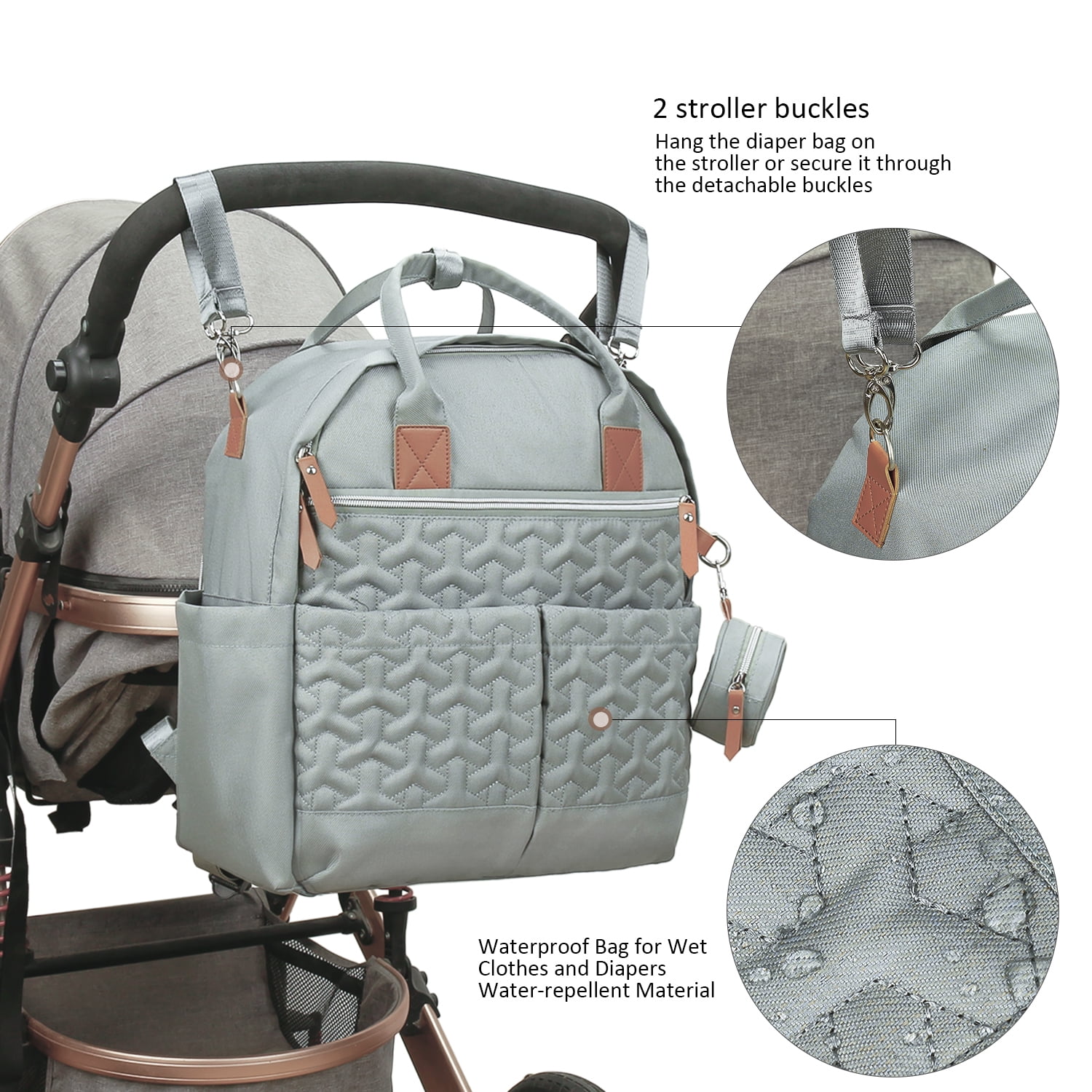 Diaper Bag Backpack with Pacifier Holder Smart Mommy Bag Stroller Organizer with Insulated Pocket&Stroller Strap