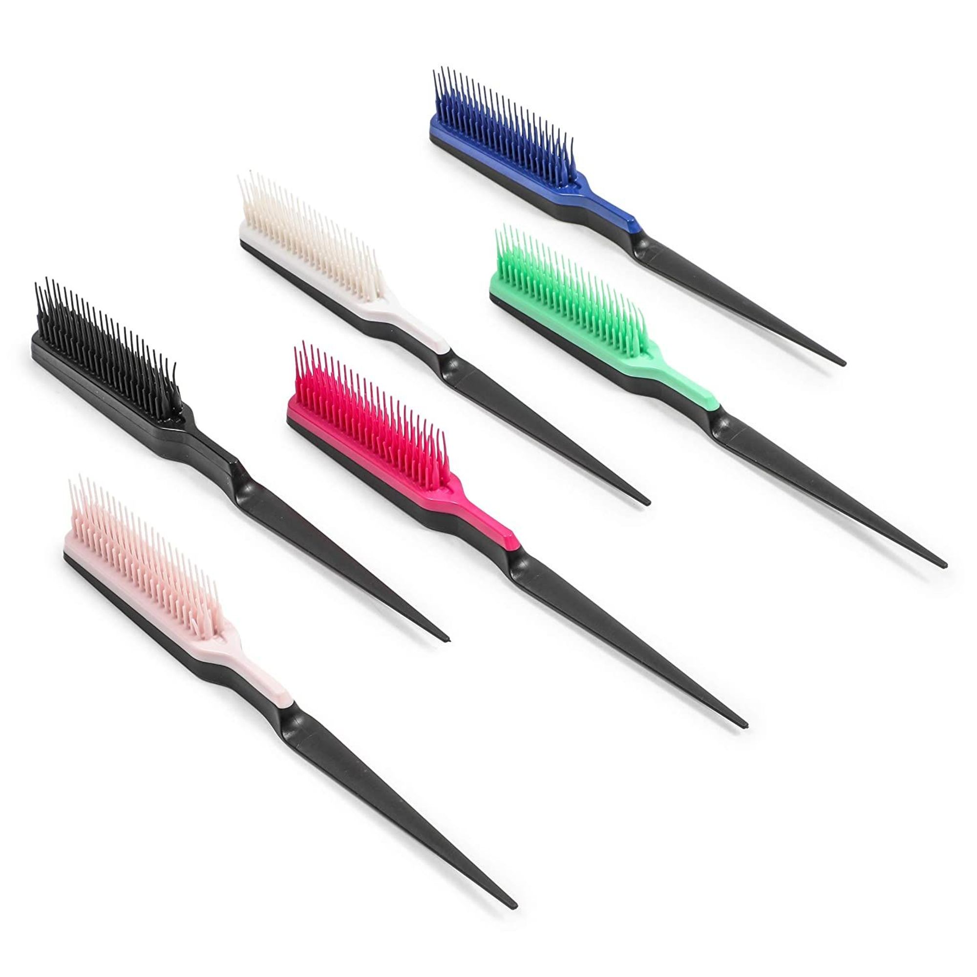 6 Pack Hair Teasing Combs, Detangling Brush with Rat Tail Pick for
