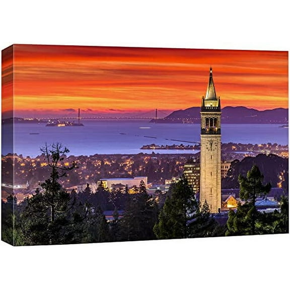 wall26 Canvas Print Wall Art Purple & Red Sunset Over San Francisco Bay Nature Wilderness Photography Modern Art Rustic Scenic Relax Multicolor Colorful for Living Room, Bedroom, Office - 24"