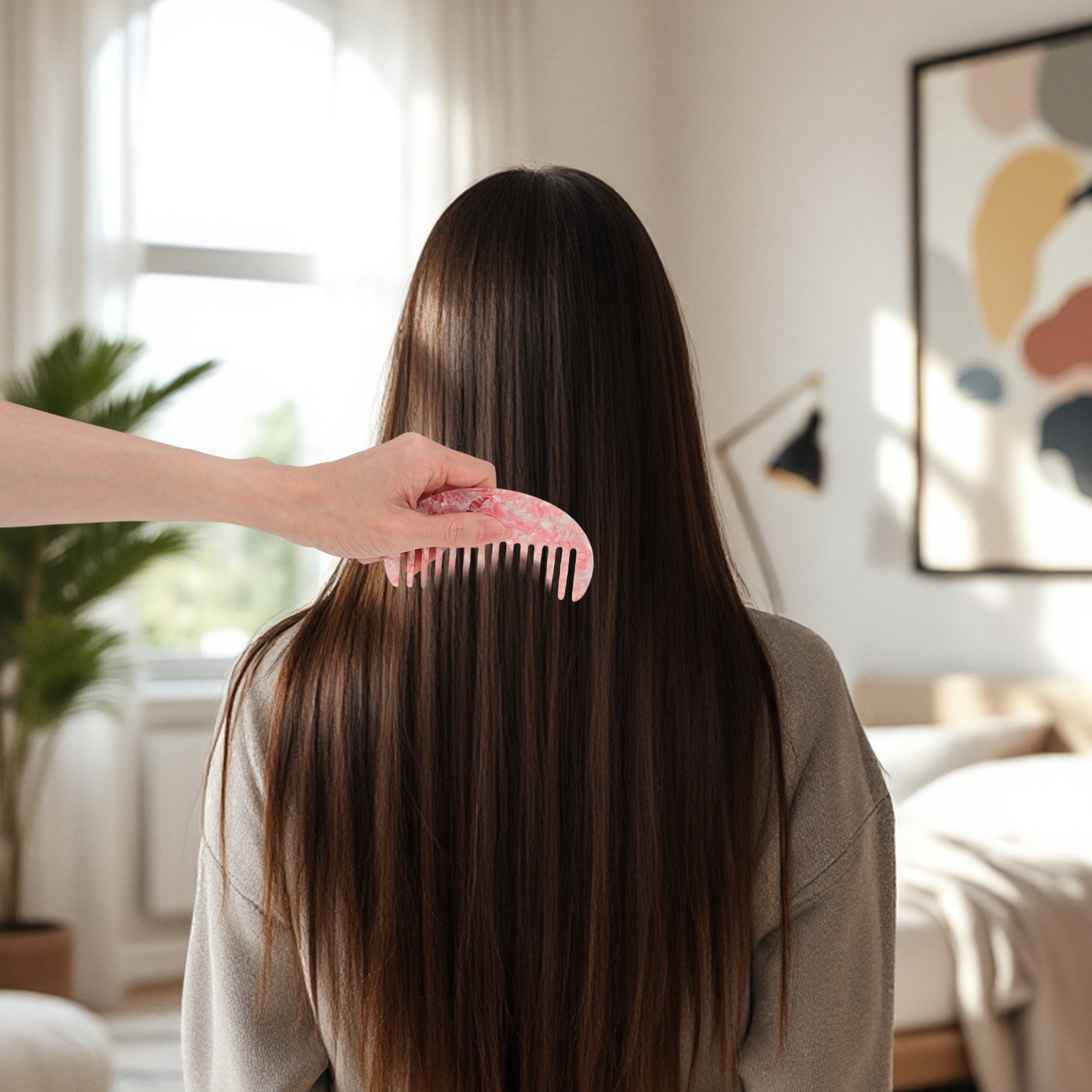 Unique Bargains 1 Piece Durable Semicircle Hook Hair Comb in Pink Color for All Hair Types