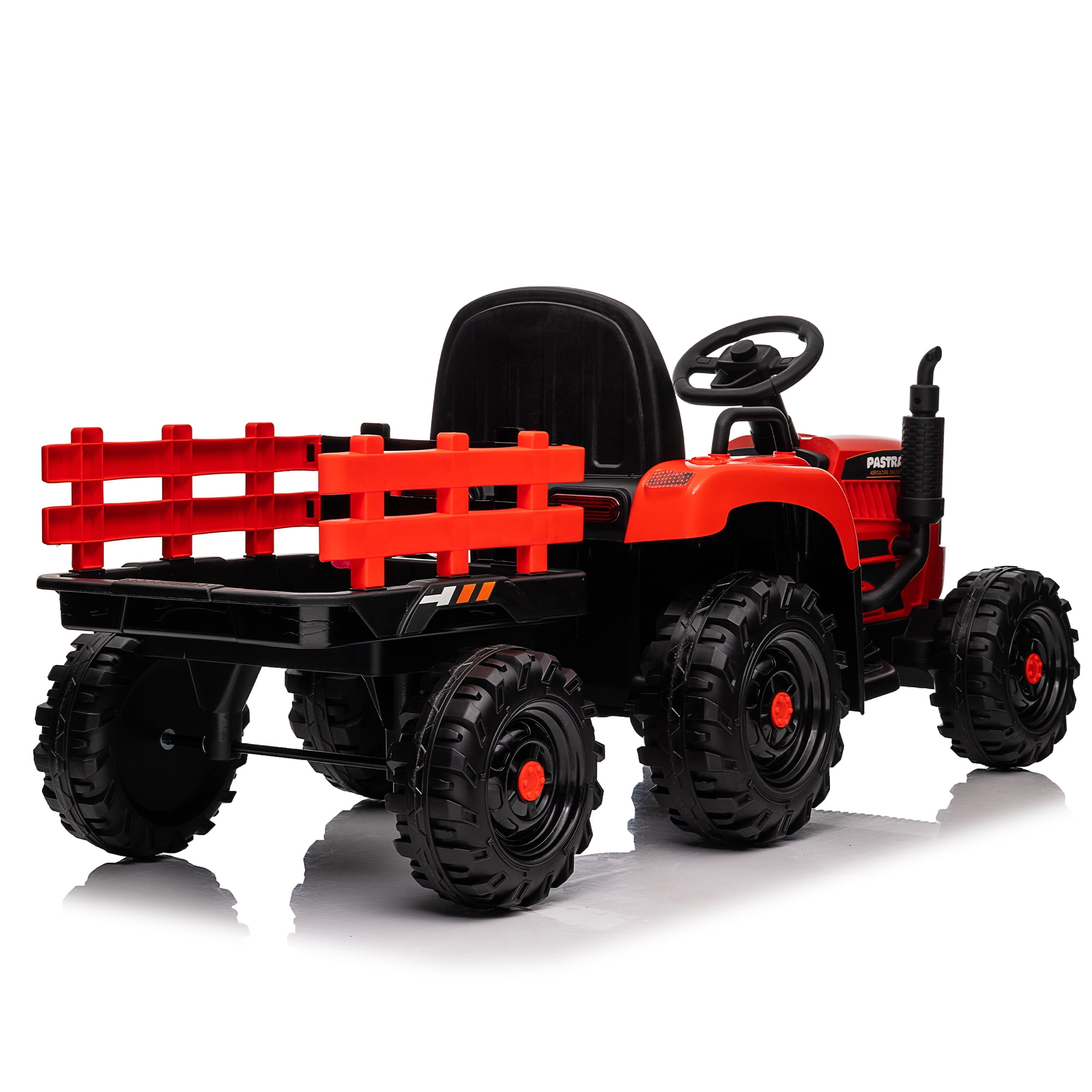 CIPACHO 12V Ride On Tractor with Trailer, 2.4RC, Electric Kids Car Three Speed Adjustable, USB, MP3, Power Display, Red CIPACHO 12V Ride On Tractor with Trailer, 2.4RC, Electric Kids Car Three Speed Adjustable, USB, MP3, Power Display, Red