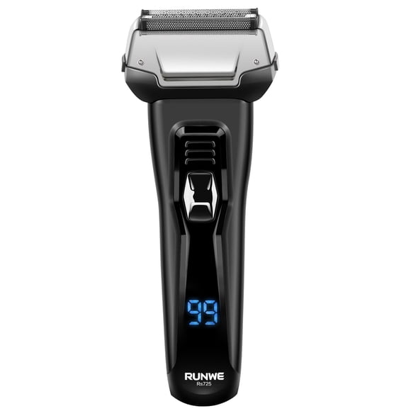 Runwe Rs725 - Maquinilla de afeitar eléctrica para hombre, afeitadora de lámina inalámbrica con recortador de barba emergente y pantalla LCD para afeitado en seco/mojado