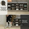 thumbnail image 3 of Entryway Hall Tree with  and Shoe Storage, 53" Farmhouse 4-in-1 Mudroom Storage Organizer with Coat Rack, 6 Double Hooks, 12 Shoe Cubbies, Adjustable Shelf, for Hallway, Bedroom, Grey, 3 of 8