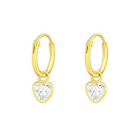 Gold Plated 925 Sterling Silver Heart Cubic Zirconia Hoop Earrings