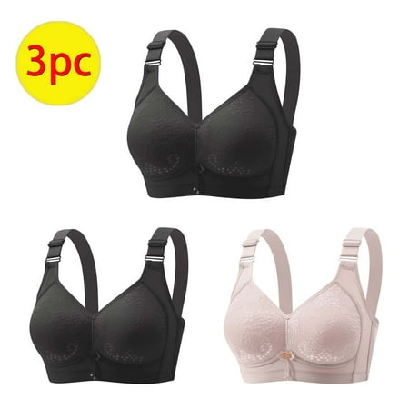 GERsome Womens Push Up Everyday Bras Comfortable Wireless Underwear Full Coverage V Neck Seamless Bra Smooth Brassiere Wire Free Basic Bras Pack of 3 Assorted Color 2Black/Purple L
