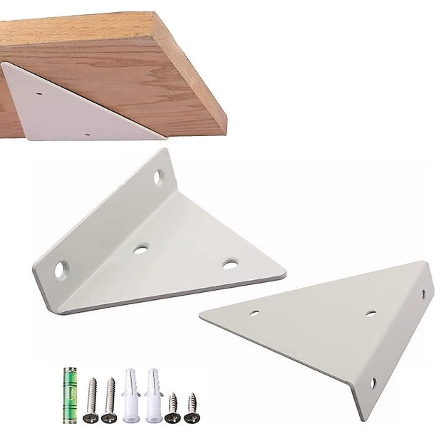 2 soportes para estantes, soportes para estantes, soportes para estantes de pared triangulares de metal flotante para estante, soporte de esquina, soporte invisible con tornillos para sala de estar