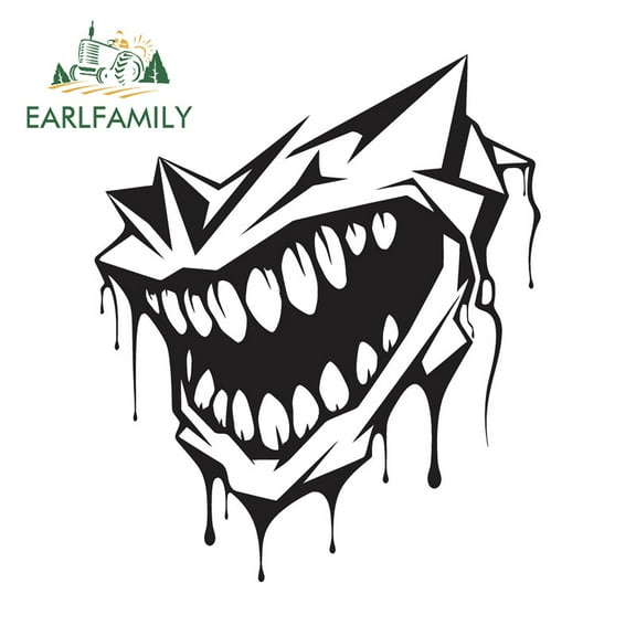 EARLFAMILY 5.1" Scary Teeth Cartoon Car Stickers Waterproof Scratch-Proof JDM Vinyl Decal Suitable for Motorcycle Windshield Luggage Surfboard Helmet