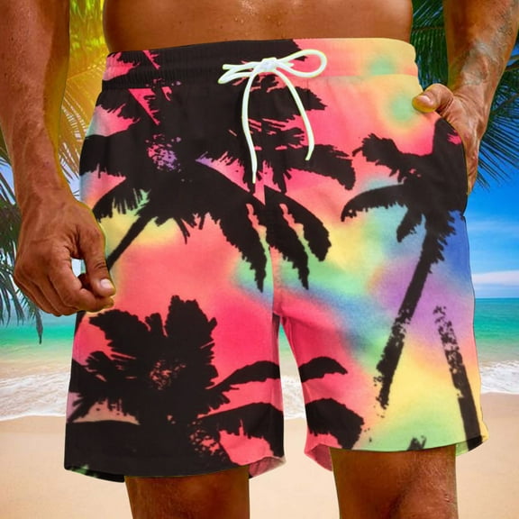 Up to 65% off Pitauce Plus Size Swim Trunks for Men Hawaiian Tropical Print Breathable Quick Dry Board Shorts Elastic Waist Drawstring Swim Shorts with Pocket