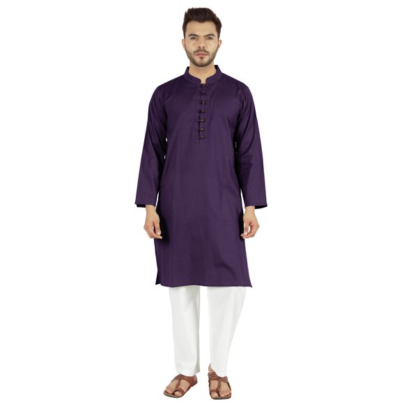 Atasi Indian Mens 2 Piece Kurta Pajama Set Henley NeckCasual Long Kurta
