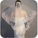 thumbnail image 1 of Sequins Bride Wedding Veil Short Fingertip Length Two-Tier/2T Lace Bridal Veils, 1 of 5