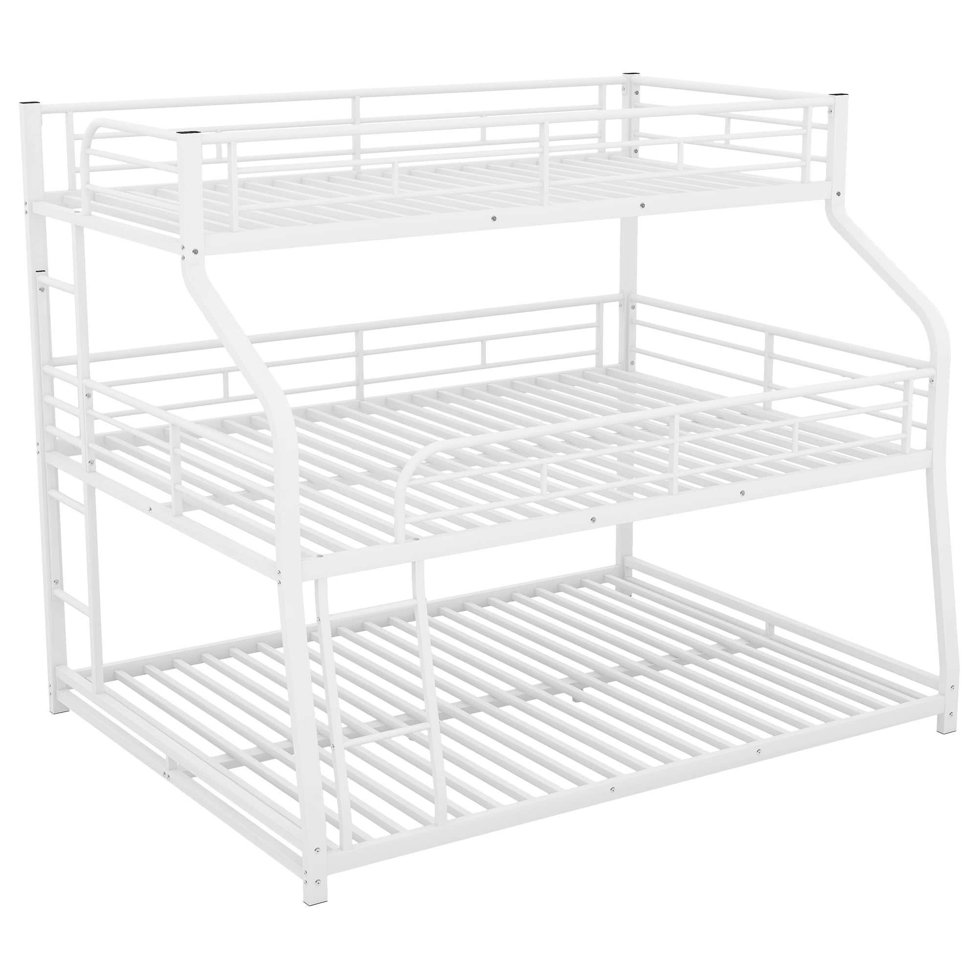 Euroco Metal Triple Bunk Bed, Twin-XL over Full-XL over Queen Size for Kids and Adults Room, White