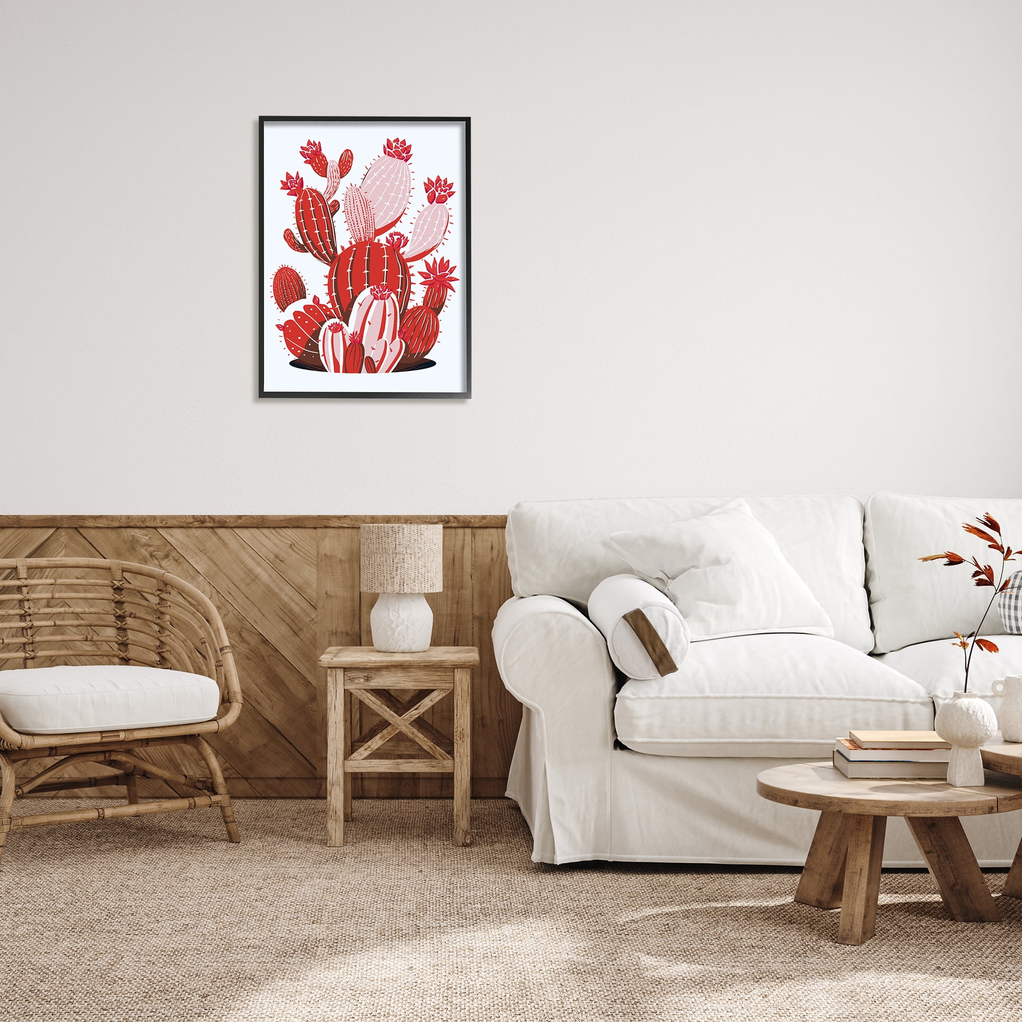 Stupell Industries Modern Red Cacti Botanical & Floral Painting Black Framed Art Print Wall Art, 24 x 30