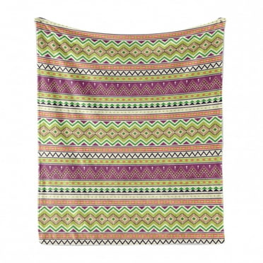 Aztec Soft Flannel Fleece Throw Blanket, Colorful Geometric Mexican Pattern Horizontal Stripes, Cozy Plush for Indoor and Outdoor Use, 50" x 60", Multicolor, by Ambesonne