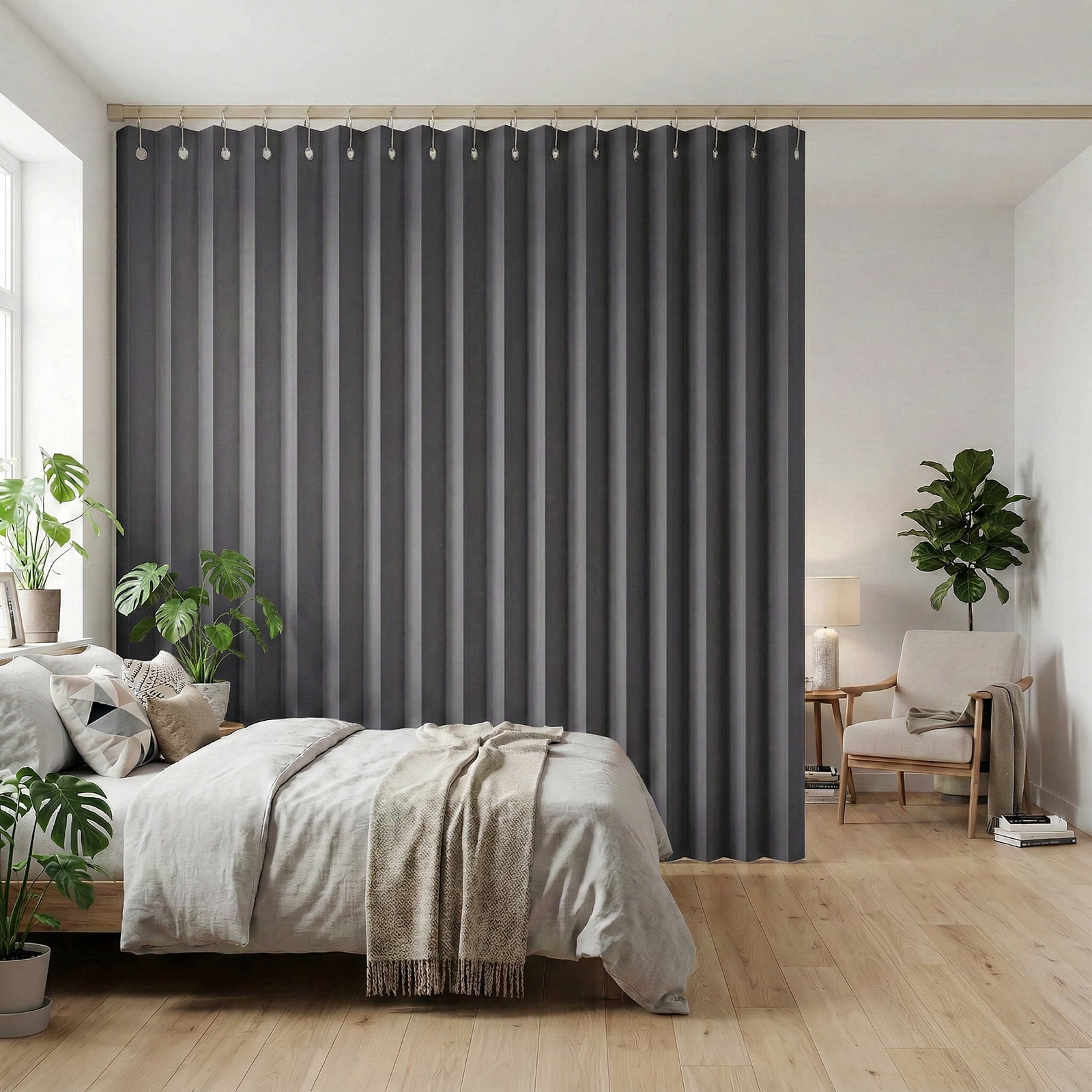 DONGPAI Extra Large Room Divider Curtain, Indoor/Outdoor Multifunctional Vertical Drapes with Hooks Waterproof Shower Curtain for Living Room Bedroom Bathroom, 100"x 84", Dark Gray, 1 Panel