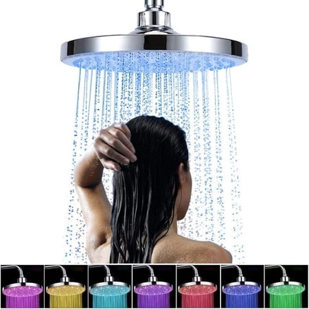 Round Rain Shower Head 7 Colors Automatic Changing 8 Inch Stainless ...