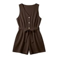 thumbnail image 4 of WAGUTH Women's Belted Cotton Linen Rompers V Neck Sleeveless Button Down Jumpsuit Casual One Piece Shorts with Pockets for Summer, 4 of 7